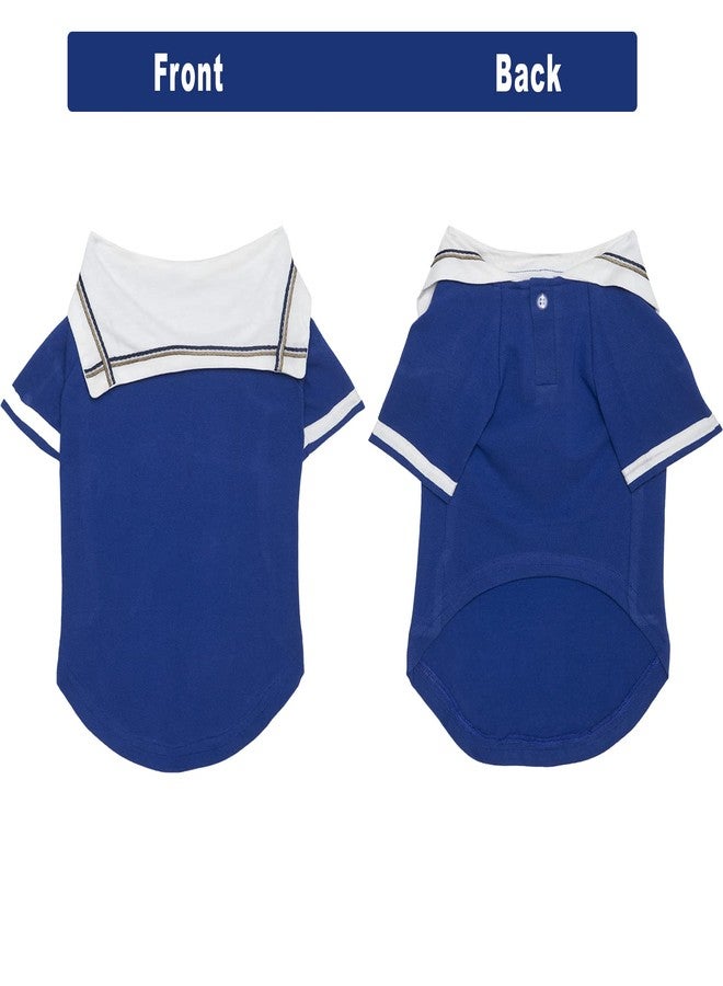 Lulala Dog Shirt with Sea Lover Dog Shirt - Cotton Shirt for Dogs Summer Tshirt with Polo Collar Navy Captain Costume for Dogs (12Inch,Blue-White) - Image 2